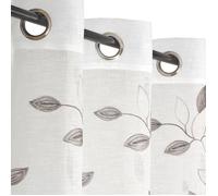 Rideau Voilage Brodé Feuillage à Œillets 140x240cm - Prêt à Poser, Blanc, Dylrev