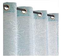 Rideau Voilage Effet Lin Imprimé Feuille Gomme, à œillets 140x240cm, bleu, Dylrev