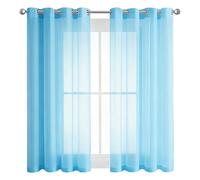 Rideau Voilage Fenetre 160 x 265 cm Oeillet Semi Transparent Rideaux Voilages Oeillet Élégants Rideaux Voilages Porte Fenetre Intérieurs Passe Tringle, Bleu Ciel