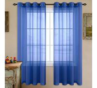 Rideau Voilage Fenetre 210 x 125 cm Transparent à Oeillets Voilage Fenêtre Court à Oeillets Intérieurs Beaux pour Intérieure de Salon Chambre Cuisine Baie Vitrée, Bleu Foncé