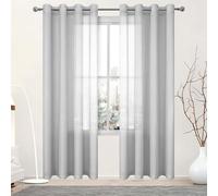 Rideau Voilage Fenetre 210 x 130 cm Transparent Intérieurs Oeillet Rideau Semi Bloquer Soleil Anti UV, Doux et Esthétiques pour Salon et Chambre, Terrasse, Gris Clair