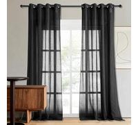 Rideau Voilage Fenetre 210 x 200 cm Transparen Lumineux Draperies Demi Transparent Intérieurs pour Salon, Chambre à Coucher et Cuisine, Noir