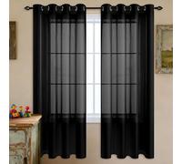 Rideau Voilage Fenetre 240 x 135 cm Transparent à Oeillets Voilage Fenêtre Court à Oeillets Intérieurs Beaux pour Intérieure de Salon Chambre Cuisine Baie Vitrée, Noir