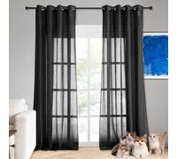 Rideau Voilage Fenetre 240 x 240 cm Oeillets Rideaux Rideau Transparent Décoration pour Fenetre Chambre Maison Salon Interieurs, Noir