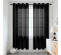 Rideau Voilage Oeillet 240 x 110 cm Oeillet Rideau de Fenêtre à Œillets Intérieurs Beaux Maison Chambre Salon Fenêtre, Noir