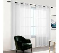 Rideau Voilage Oeillet 300 x 230 cm Semi Transparent Voilages Décorations Design Moderne pour de Salon Moderne Chambre Cuisine Balcon Baie Vitrée Léger Romantique, Blanc
