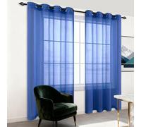 Rideau Voilage Oeillet 400 x 240 cm Semi Transparent Voilages Décorations Design Moderne pour de Salon Moderne Chambre Cuisine Balcon Baie Vitrée Léger Romantique, Bleu Foncé