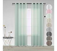 Rideau Voilage Vert Menthe 140x280 cm à Oeillet Semi Transparent Lot de 2 Filtrage de La Lumière en Effet Lin Décorations d'intérieur de Fenêtre de Salon Moderne Chambre Cuisine Balcon 2 Pièces