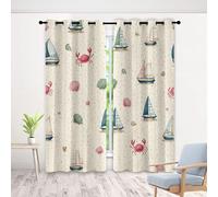 Rideau Voilier Coquille Crabe - Lot De 2 à Oeillets, Navigation Navire Dessin animé Rideaux Occultant Opaque, Thermique Isolant Anti Froid, pour Fenêtre de Chambre, Salon, 280 x 260 cm