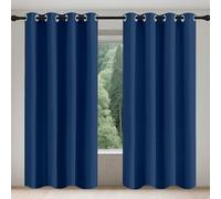Rideaux 140 x 140 cm Isolant Thermique Anti Froid Rideau Vitrage Occultant Design Moderne à Oeillets Decoration Chambre Maison Salon, Bleu Foncé