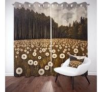 Rideaux 140x225cm Pissenlit Fleurs Sauvages Rideau Occultant Thermique Floral Plante Rural Forêt Jungle Lot de 2 Rideau Opaque à Oeillets Isolation Phonique Isolant UV Chambre Salon