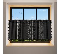 Rideaux à disques Modernes 150x45cm, Bistro Boho Opaque Rideaux de cuisine Rideaux de fenêtre Rideaux courts de cuisine, Noir