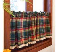 Rideaux à disques Vert Boho Rideaux à disques Noël Rideaux opaques Cuisine Gaze Rideau de Noël fenêtre Rideau Bistro, Taille (LxH) : 132x45cm