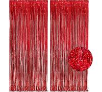 Rideaux à franges en feuille d'aluminium métallique pour anniversaire, fiançailles, fête prénuptiale, fête prénatale, enterrement de vie de jeune fille, décorations de fête - Rouge métallisé - 1 x 2 m