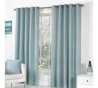 Rideaux à œillets doublés Fusion Sorbonne. Couleur Unie en Coton., Tissu, Bleu Canard, 66x90 (168 x 229 cm)