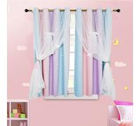 Rideaux à œillets, lot de 2, chambre à coucher, chambre d'enfants, filles, occultation opaque, étoile creuse et voile, 1.3*2.43M, bleu+lilas