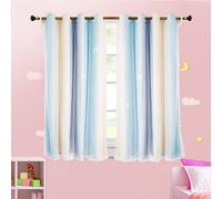 Rideaux à œillets, lot de 2 Rideaux chambre Enfants Filles Occultation Opaque Rideau avec Étoile Creuse & Voile, 1.3*1.6M, Jaune+Bleu