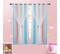 Rideaux à œillets, lot de 2 Rideaux chambre Enfants Filles Occultation Opaque Rideau avec Étoile Creuse & Voile, 1.3*1.6M, Rose+Bleu