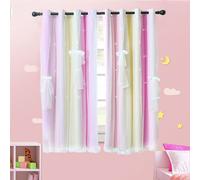 Rideaux à œillets, lot de 2 Rideaux chambre Enfants Filles Occultation Opaque Rideau avec Étoile Creuse & Voile, 1.3*2.43M, Jaune+Rose