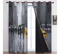 Rideaux à œillets Rétro New York Rue, Polyester Rideaux Occultant 140 X 245 cm (L x H) (2 Pièces) - pour Gris Foncé Décoration de la Chambre à Coucher et de Salon