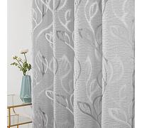 Rideaux à œillets semi-transparents élégants en tulle à motif floral pour salon et chambre à coucher - Aspect lin moderne - Gris - 240 x 240 cm