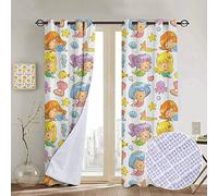 Rideaux à motif nuoman pour chambre d'enfant, dessin animé de Doodle Ravens avec fond à pois coloré Happy Birds Animaux Amusant Multicolore Salon Chambre Multicolore 84" W x 100"L Couleur 14