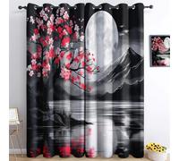 Rideaux à Oeillets Fleurs de Montagne de Style Japonais, L 280 x H 245 cm, Rideaux Opaques Isolation Thermique et rideau d'intimité, Style Japonais Rideaux occultants imprimé pour Salon et Chambre