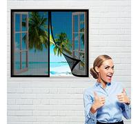 Rideaux anti-moustiques 115 x 130 cm, Moustiquaire Porte sans Percer pour Couloirs, Laisse Passer l'Air Frais pour La Plupart Les Types de FenêTres ou Porte, Noir