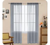 Rideaux Balcon Fenêtre Cuisine 90 x 210 cm 100% Polyester/Transparent Intérieurs Translucide avec Oeillets Rideaux Modernes pour Mariage de Noël Chambre, Gris Clair