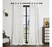 Rideaux blancs transparents de 304 cm de long pour grande fenêtre de salon - Rideaux en lin texturé en coton - Rideaux bohèmes semi-intimités de style bohème - 305 cm de long pour porte coulissante