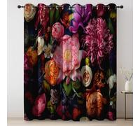 Rideaux Bouquets Mixtes de Fleurs Vintage, Luxe léger Doux avec Oeillets Luxueux 100% Rideau Occultant Thermiques (2 x 168 x 229) occultant à pour Salon et Chambre à Coucher Multicolore Bleu foncé