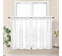 Rideaux Brise-Bise Courts, Lot de 2 Rideaux Cuisine, Rideau Brise Bise Semi-Transparents, Petit Rideau pour Cuisine Salle de Bain Salon Bistrot Chambre Maison De Campagne Petite Fenêtre, Blanc 65x90cm