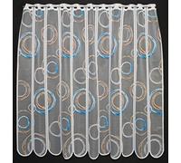 Rideaux brise-bise gribouillis 90 cm de haut | Vous pouvez choisir la largeur des rideaux par paliers de 11 cm | Colour: blanc bleu / marron clair | Rideaux cuisine