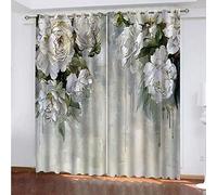 Rideaux Chambre Adulte 3D Fleurs Blanches Abstraites Rideau Salon Moderne Décoration De Fenêtre Draperies 250x200 Cm Moderne Isolant Thermique, Lot de Occultants, A Oeillet avec Motif