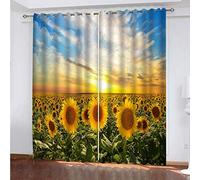 Rideaux Chambre Adulte 3D Pastorale des Tournesols Fenêtre 264x214 Cm Lot De 2 Salon Design Moderne, Rideau Occultant Thermique Anti Froid À Oeillets, Lot De 2 Rideaux Motif