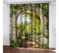 Rideaux Chambre Adulte 3D Paysage De Jardin Rustique Rideaux Salon Moderne Décoration De Fenêtre Draperies 264x240 Cm Moderne Isolant Thermique, Lot De 2 Rideaux Occultants, A Oeillet Avec Motif