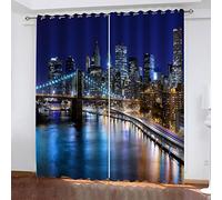 Rideaux Chambre Adulte 3D Paysage De Pont De New York Rideaux Salon Moderne Décoration De Fenêtre Draperies 264x240 Cm Moderne Isolant Thermique, Lot De 2 Rideaux Occultants, A Oeillet avec Motif