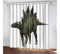 Rideaux Chambre Enfant 3D Animal Stégosaure Vert Fille Motif Rideau Occultant Isolants Thermique Anti Froid À Oeillets 264x240Cm Salon Décoration Lot De 2 Voilages Décor Chambre Bebe Design