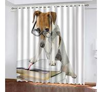 Rideaux Chambre Enfant 3D Animaux Chien Livre Print Fille Motif Rideau Occultant Isolants Thermique Anti Froid À Oeillets, Salon Décoration Lot De 2 140x160Cm Voilages Décor Chambre Bebe, Design