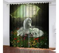 Rideaux Chambre Enfant 3D Animaux Rouges dans Un Bouquet De Fleurs Fille Motif Rideau Occultant Isolants Thermique Anti Froid À Oeillets 264x240Cm Salon Décoration Lot De 2 Voilages Décor Chambre Be