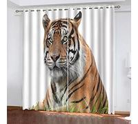 Rideaux Chambre Enfant 3D Animaux Tigres Dans L'Herbe Verte Fille Motif Rideau Occultant Isolants Thermique Anti Froid À Oeillets 264x240Cm Salon Décoration Lot De 2 Voilages Décor Chambre Bebe Desi