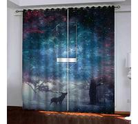 Rideaux Chambre Enfant 3D Élan Bleu Étoilé Fille Motif Rideau Occultant Isolants Thermique Anti Froid À Oeillets 264x240Cm Salon Décoration Lot De 2 Voilages Décor Chambre Bebe Design