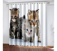 Rideaux Chambre Enfant 3D Mignon Animal Chat De Lait Fille Motif Rideau Occultant Isolants Thermique Anti Froid À Oeillets, Salon Décoration Lot De 2 140x160Cm Voilages Décor Chambre Bebe, Design