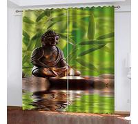 Rideaux Chambre Enfant Garcon, Lot De 2 Rideau Noel Occultant 3D Bougie Statue Bouddha Feuilles De Bambou Motif Format Personnalisé Thermique Isolants A Oeillets Rideaux Acoustiques Salon Décoration
