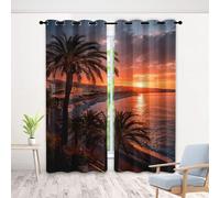 Rideaux Côtier Hawaii 2 Pièces, Rideau Occultant Cocotier Ville Soleil - 3D Paysage Bord Mer Impression Rideaux, Thermique Isolant Et Phoniquerideaux avec Œillets pour Salon Chambre, L 120 x H 230 cm
