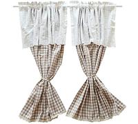 Rideaux courts Buffalo Check Vichy Café Rideaux Polyester Coton Tiers Passe-tringle Demi-fenêtre Valances pour armoire de cuisine, 115 x 95 cm