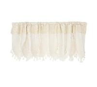 Rideaux Courts pour Cuisine, Petit Rideau Fenetre Chambre Beige Coton et Lin Modèle De Fleur Au Crochet avec Pompons 1 Pièce 190L x 40H CM