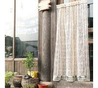 Rideaux Creux Tricoté au Crochet Coton Court Rideaux Transparent Boheme pour Cuisine de Fenêtre Demi-Rideau de Café (Color : Beige, Size : 125x160cm/49x63in)