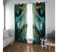 Rideaux d’Art à l’Encre Abstraite Texture en marbre Traitement de fenêtre Chambre Rideau du Salon Isolant Thermique Bleu Marine Extra Long 2 Panneaux (W140xL230cm chacun)