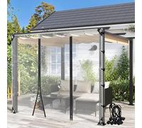 Rideaux de bâche imperméables avec porte à fermeture éclair - Panneaux latéraux transparents en PVC pour pergola, patio, porche, tonnelle - Solution de revêtement extérieur de 4 x 4 m
